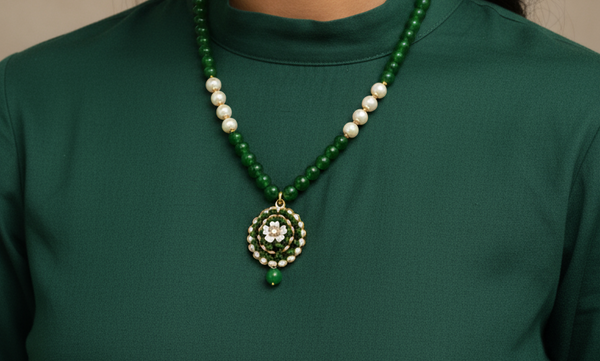Jade and Pearl Floral Necklace Set