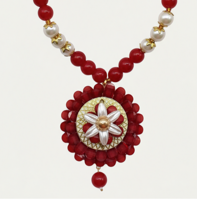 Coral and Pearl Floral Necklace Set