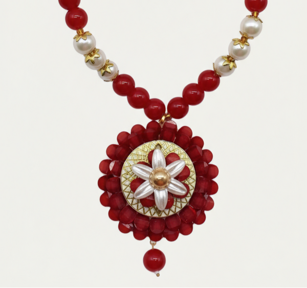 Coral and Pearl Floral Necklace Set