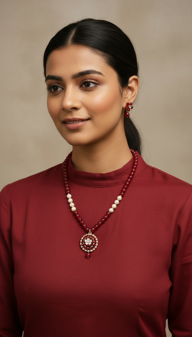 Coral and Pearl Floral Necklace Set