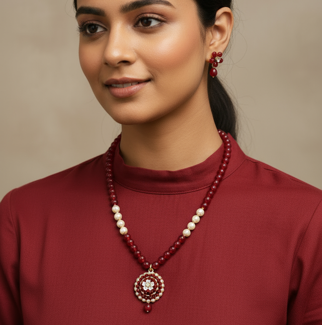 Coral and Pearl Floral Necklace Set