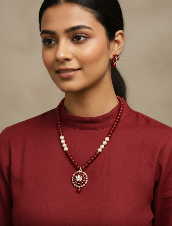 Coral and Pearl Floral Necklace Set