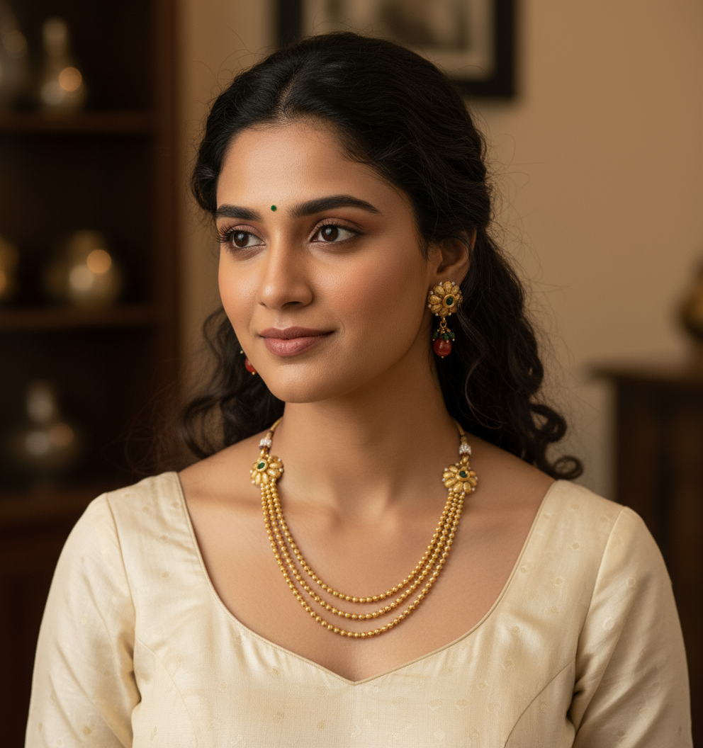 Multi-strand Golden Bead Necklace Set