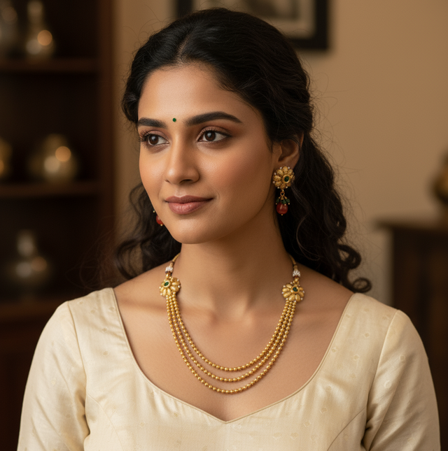 Multi-strand Golden Bead Necklace Set