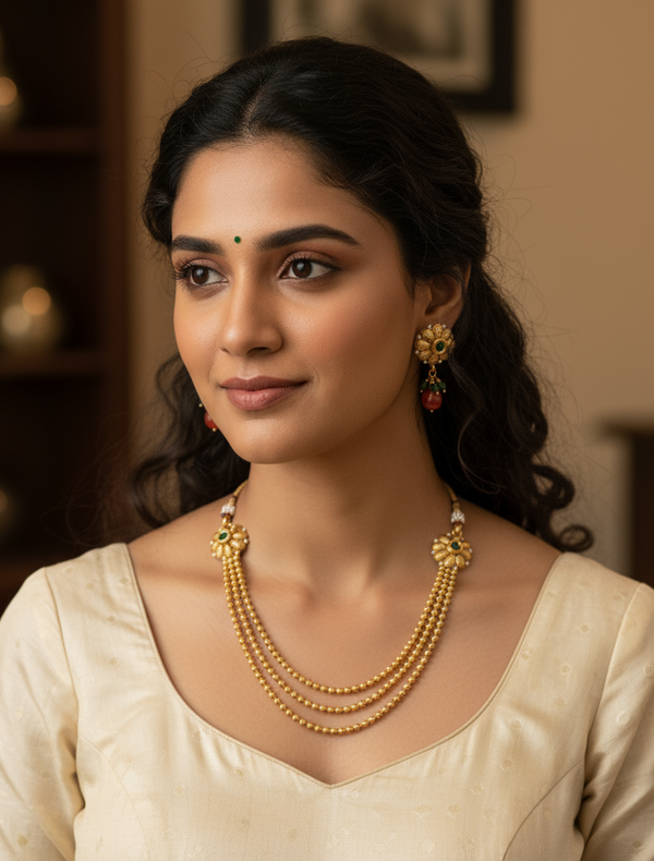 Multi-strand Golden Bead Necklace Set