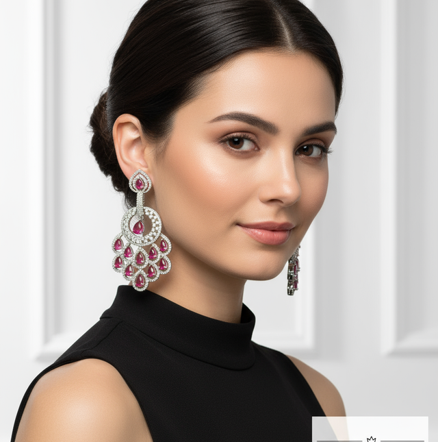 Silver and Pink Chandelier Earrings