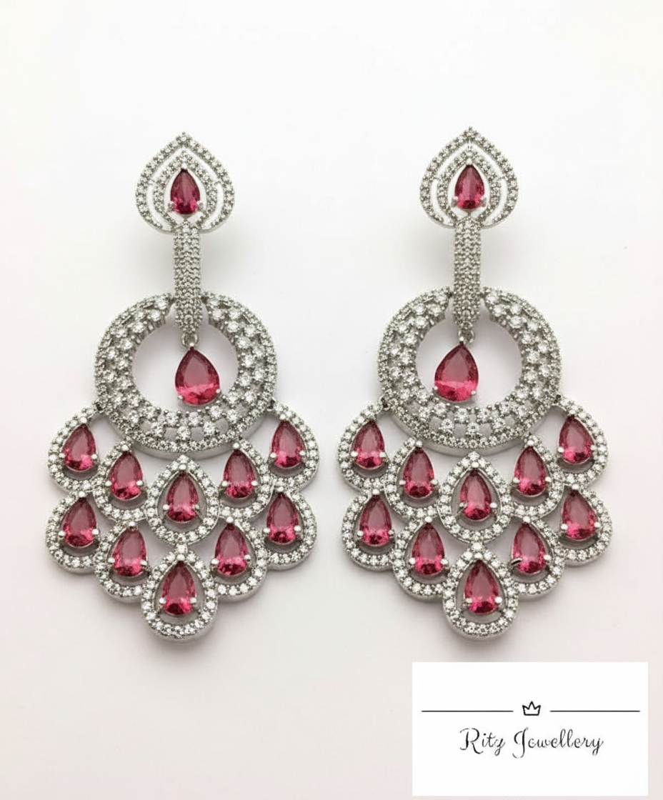 Silver and Pink Chandelier Earrings