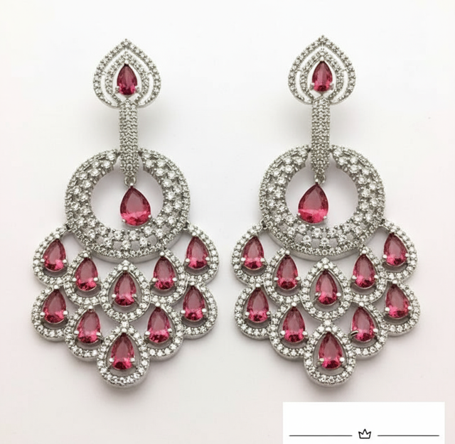 Silver and Pink Chandelier Earrings