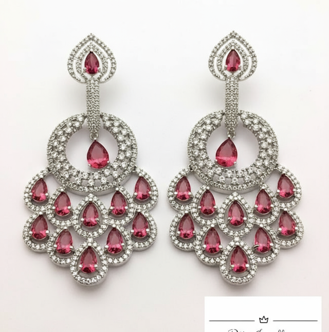 Silver and Pink Chandelier Earrings